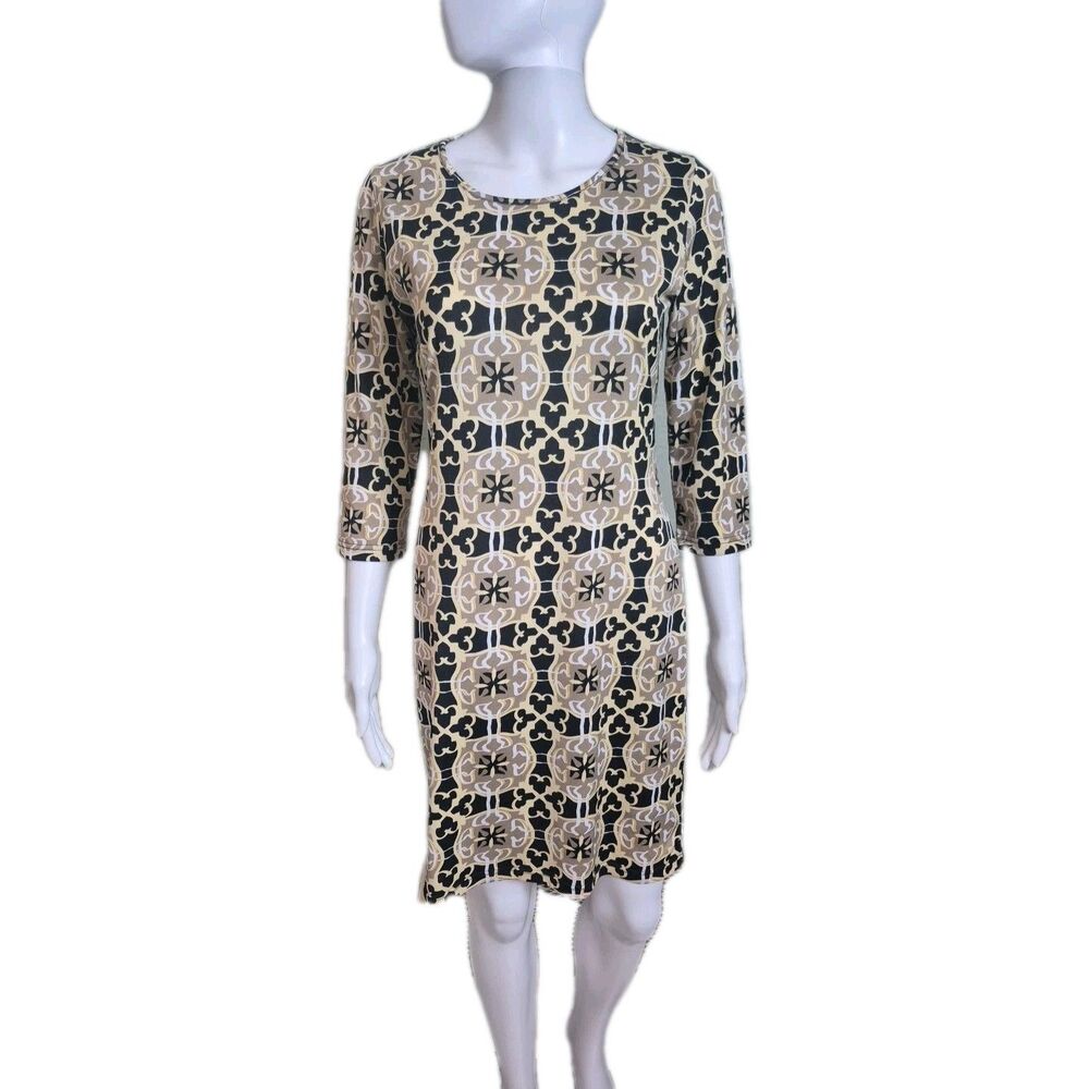 Tracy Negoshian Abstract Print Knee Length Dress 3/4 Sleeve Large Multicolor